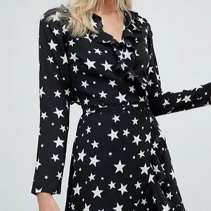 ASOS Star Print Ruffle Wrap Mini Dress